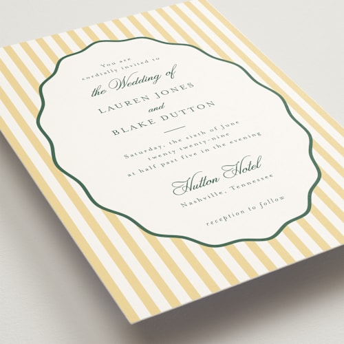 This is a citrine wedding invitations with standard by Emily Betts called curved frame printing on signature in grand