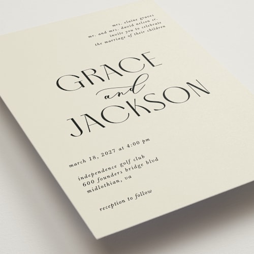 This is a ecru wedding invitations with standard by That Girl Press called commonwealth printing on signature in grand