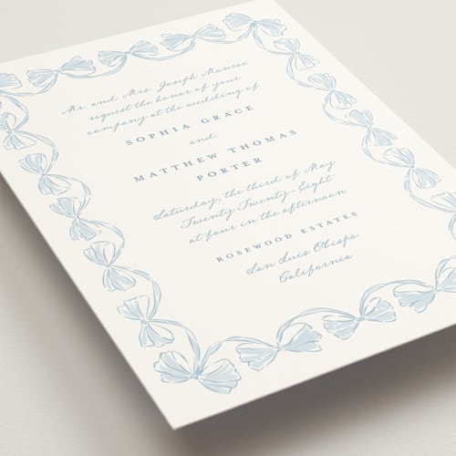 This is a lagoon wedding invitations with standard by Leah Bisch called bow frame printing on signature in grand