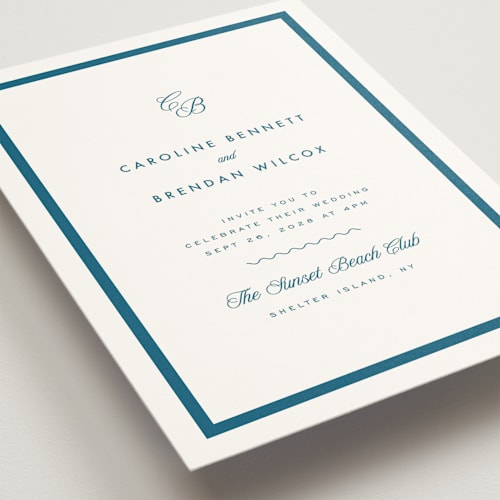 This is a ocean wedding invitations with standard by Kelly Schmidt called coast printing on signature in grand