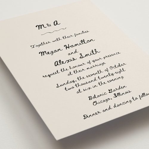 This is a lace wedding invitations with standard by Cass Loh called simple monogram printing on signature in grand
