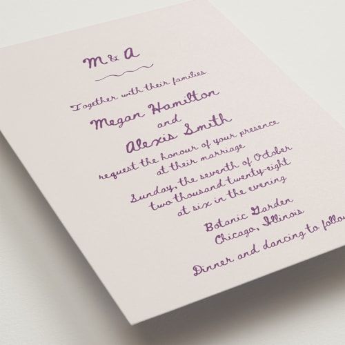 This is a lilac wedding invitations with standard by Cass Loh called simple monogram printing on signature in grand