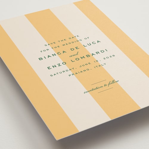 This is a sorbetto save the date with standard by Megan Davis called campania printing on signature in grand