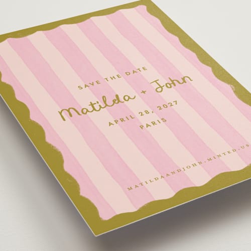 This is a macaron save the date with standard by Pink House Press called paris printing on signature in grand