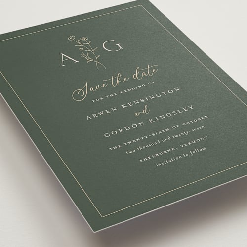 This is a juniper save the date with standard by chocomocacino called kouignette printing on signature in grand