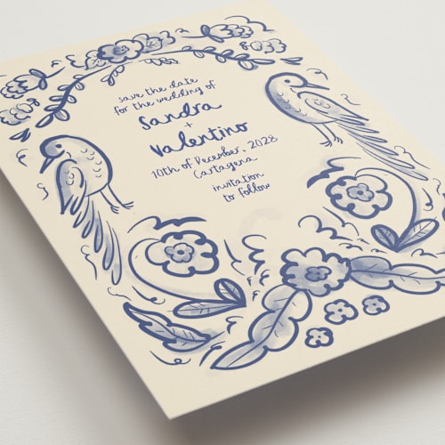 This is a marseille blue save the date with standard by Ani Somi called santa catalina printing on signature in grand