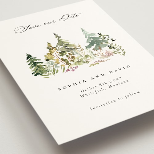 This is a forest save the date with standard by Petra Kern called great outdoors printing on signature in grand