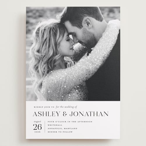 This is a porcelain wedding invitations with standard by Eric Clegg called have and hold printing on recycled smooth signature in grand