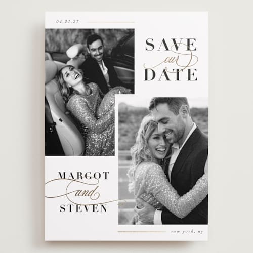 This is a cloud foil stamped save the date cards with foil pressed by Ashlee Townsend called double up printing on recycled smooth signature in grand