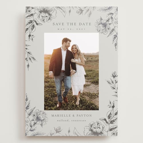 This is a steel foil stamped save the date cards with foil pressed by Chris Griffith called wildflower date printing on recycled smooth signature in grand