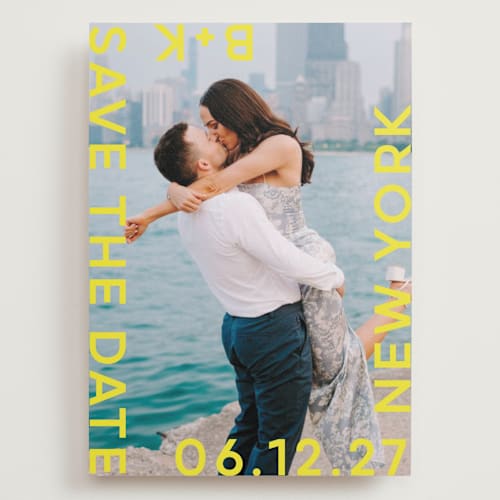 This is a sunflower save the date with standard by Lori Wemple called type printing on recycled smooth signature in grand
