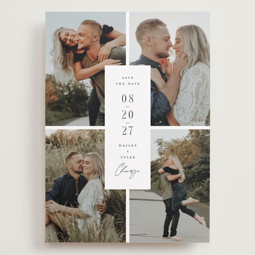 This is a snow save the date with standard by Michelle Taylor called focused printing on recycled smooth signature in grand