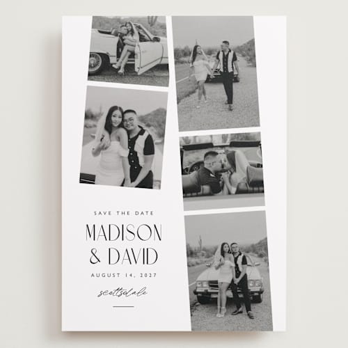 This is a sugar save the date with standard by Jessica Williams called photo booth printing on recycled smooth signature in grand
