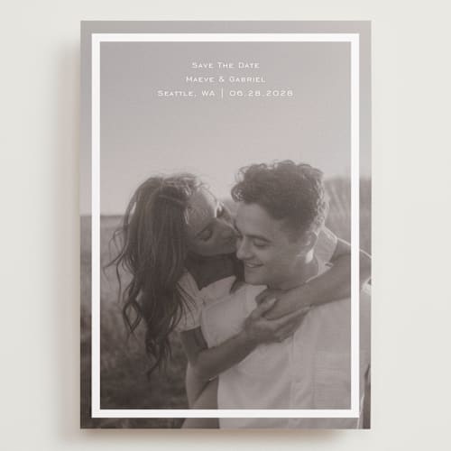 This is a quartz save the date with standard by Jenny Millington called boxed in printing on recycled smooth signature in grand