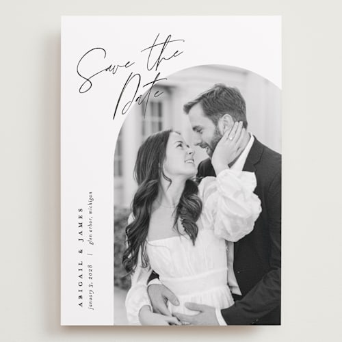 This is a snow save the date with standard by Pixel and Hank called capture printing on recycled smooth signature in grand