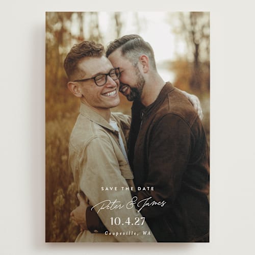This is a snow save the date with standard by Alethea and Ruth called side stack printing on recycled smooth signature in grand