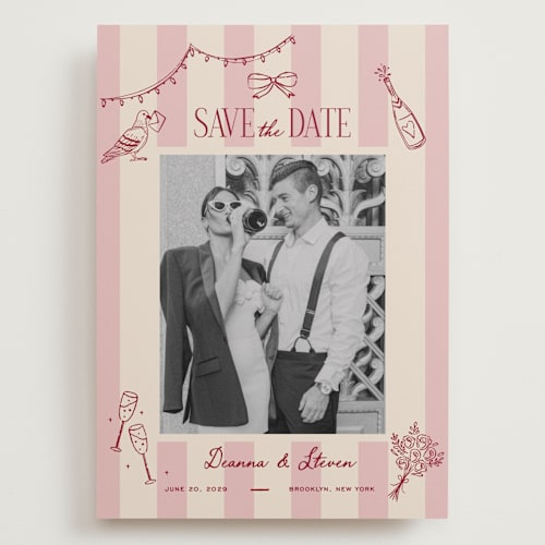 This is a rose save the date with standard by Jennifer Lew called thompson printing on recycled smooth signature in grand