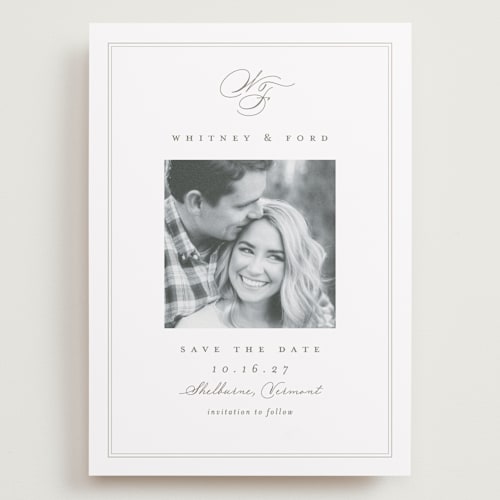 This is a cloud save the date with standard by Amy Kross called simple edge printing on recycled smooth signature in grand
