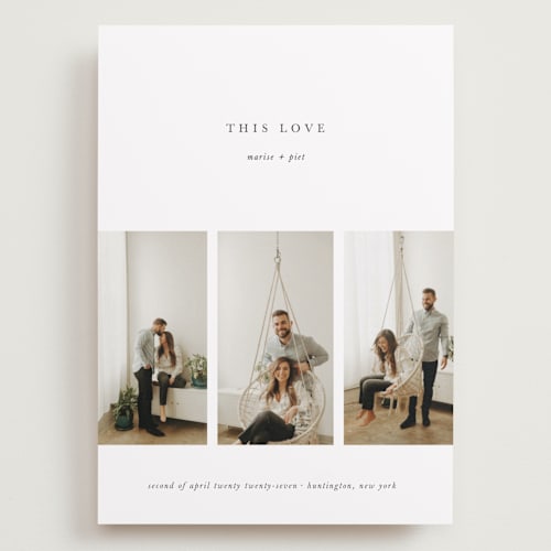 This is a snow save the date with standard by Blustery August called triple printing on recycled smooth signature in grand