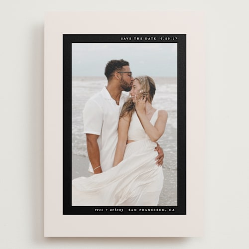 This is a buttercream save the date with standard by Lori Wemple called most minimal printing on recycled smooth signature in grand