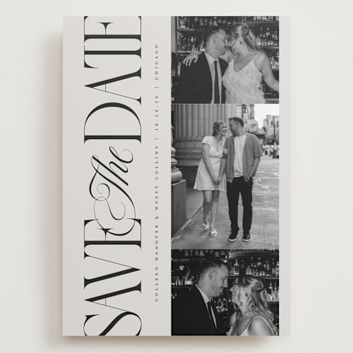 This is a stone save the date with standard by Laura Hankins called sideline printing on recycled smooth signature in grand
