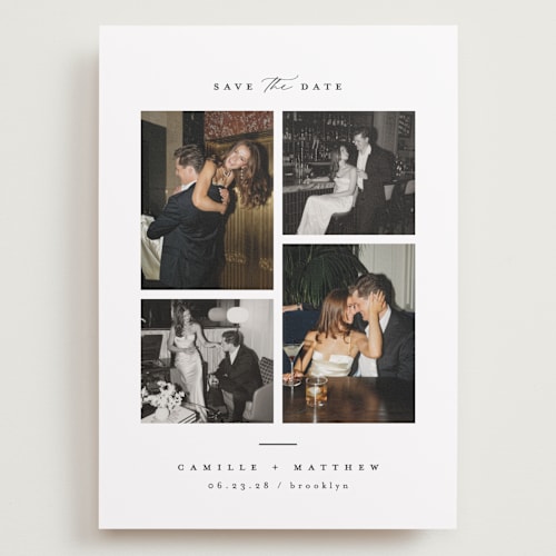 This is a ink save the date with standard by Kristie Kern called boucle printing on recycled smooth signature in grand