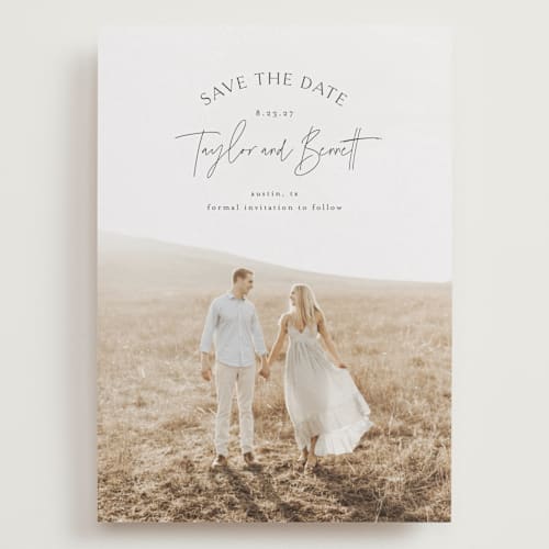 This is a obsidian save the date with standard by Jennifer Postorino called ellipse printing on recycled smooth signature in grand