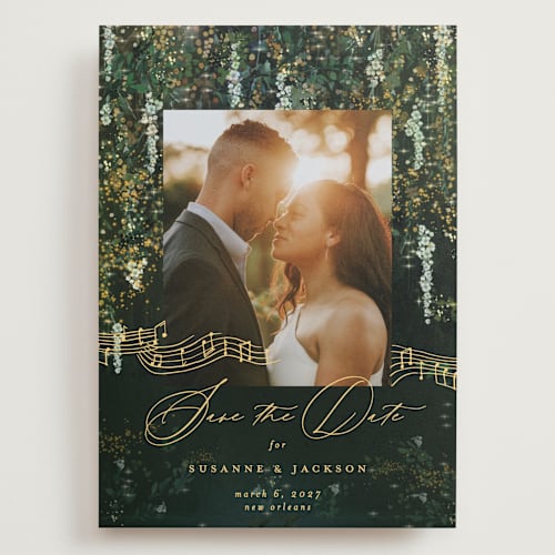 This is a mystic save the date with standard by Phrosné Barwood called new orleans printing on recycled smooth signature in grand