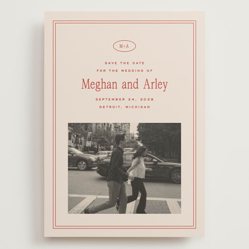 This is a cherry save the date with standard by Ellen Schlegelmilch called cherry printing on recycled smooth signature in grand