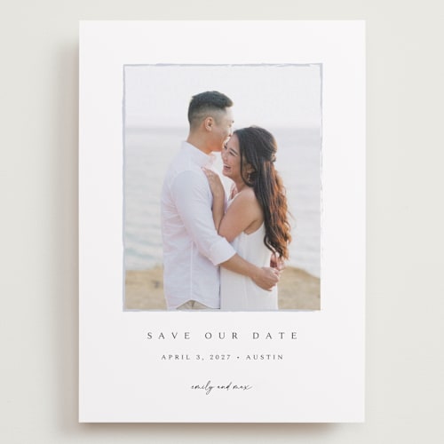 This is a shadow save the date with standard by Kasia Labocki called border printing on recycled smooth signature in grand