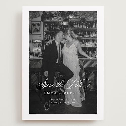 This is a ivory save the date with standard by Benita Crandall called the classic printing on recycled smooth signature in grand