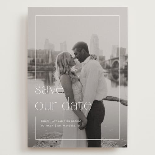 This is a lace save the date with standard by Sarah Cohn called in frame printing on recycled smooth signature in grand