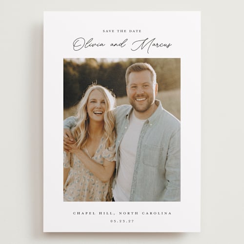 This is a cloud save the date with standard by That Girl Press called sweet notings printing on recycled smooth signature in grand