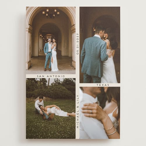This is a ecru save the date with standard by Morgan Kendall called grid printing on recycled smooth signature in grand
