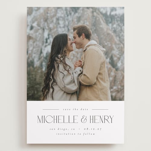 This is a ivory save the date with standard by Darryl Don Doctor called summit printing on recycled smooth signature in grand