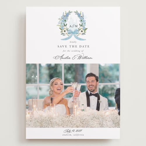 This is a bluebell save the date with standard by Susan Moyal called disney's cinderella fairytale printing on recycled smooth signature in grand