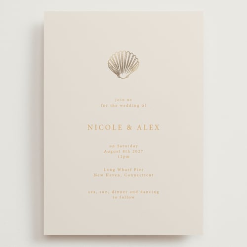 This is a sunrise wedding invitations with foil pressed by Hannah Bowman called simple seashell printing on signature in grand