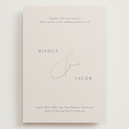 This is a ivory wedding invitations with foil pressed by Angela Thompson called eloquent printing on signature in grand