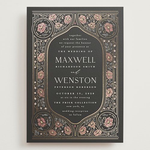 This is a ebony wedding invitations with foil pressed by Ana de Sousa called timeless nature printing on signature in grand