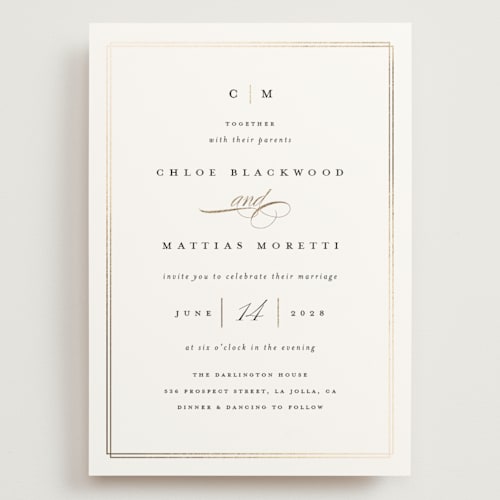 This is a linen wedding invitations with foil pressed by Erica Krystek called timeless printing on signature in grand