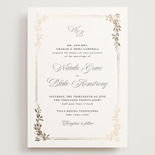 This is a diamond wedding invitations with foil pressed by Kate Ahn called lake como printing on signature in grand