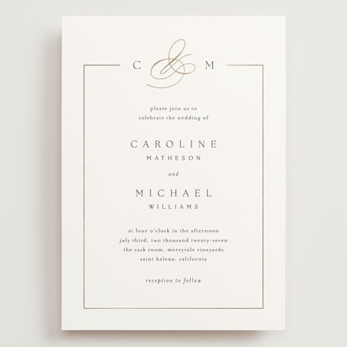 This is a silk wedding invitations with foil pressed by Kelly Schmidt called framed monogram printing on signature in grand