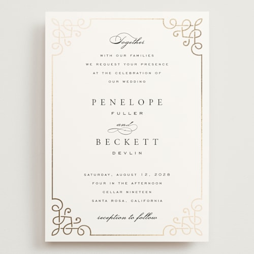 This is a pearl wedding invitations with foil pressed by Janean Hinger called intertwined printing on signature in grand