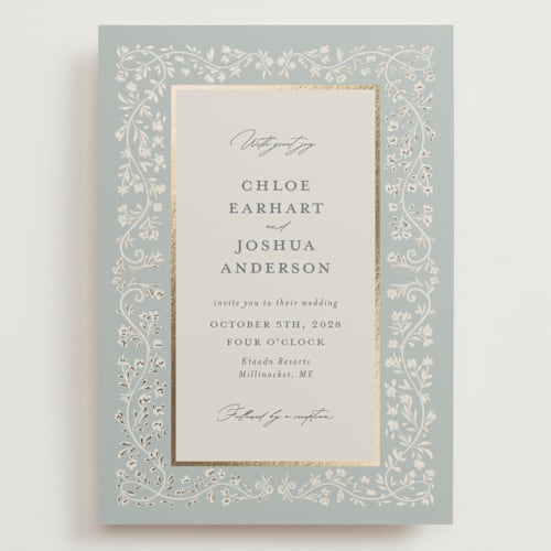 This is a something blue wedding invitations with foil pressed by Gwen Bedat called floral romance printing on signature in grand