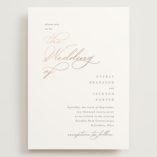 This is a snow wedding invitations with foil pressed by Kaydi Bishop called eternal printing on signature in grand