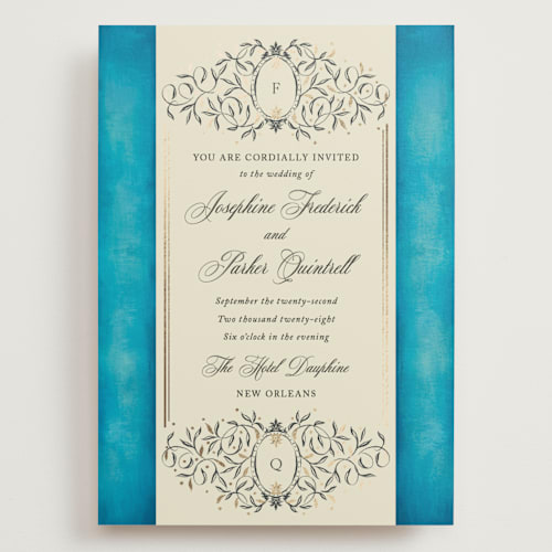 This is a marine wedding invitations with foil pressed by Jackie Crawford called josephine printing on signature in grand