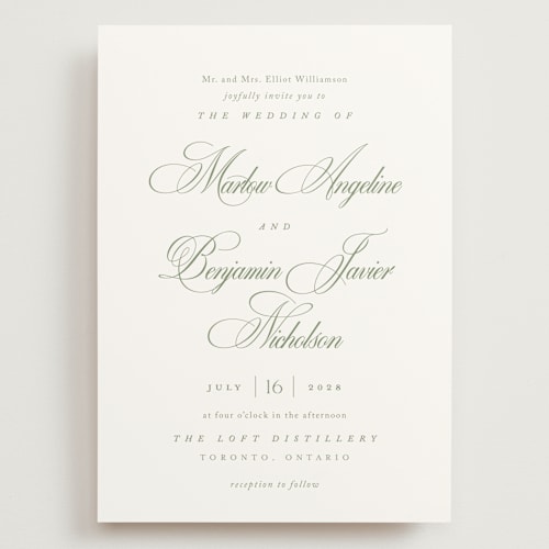 This is a garden wedding invitations with standard by Kelly Schmidt called chic script printing on signature in grand