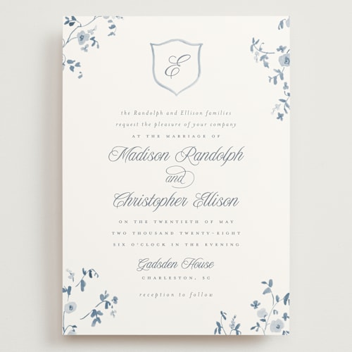 This is a bluebell wedding invitations with standard by Everett Paper Goods called wildflower corners printing on signature in grand