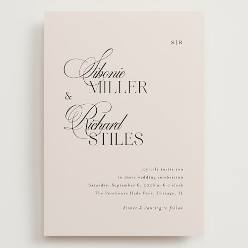 This is a ivory wedding invitations with standard by Melanie Kosuge called sibonie printing on signature in grand