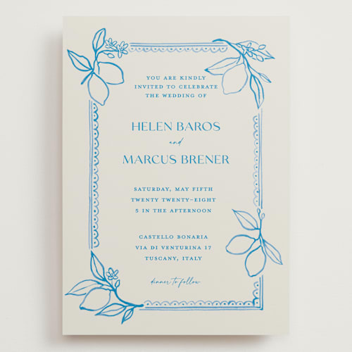 This is a ocean wedding invitations with standard by Pati Cascino called mediterraneo printing on signature in grand